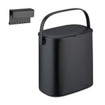 Relaxdays Hanging Kitchen Waste Bin, Vol. 5 L, Rubbish Container, Lid & Handle, Plastic, Dustbin, 23 x 25 x 16 cm, Black, Iron, 27 x 14 x 29 cm