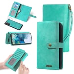 Wallet Case For Samsung Galaxy S21/ S21 Plus /S21 Ultra,Detachable Magnetic Case 9 Card Holder Kickstand Feature Zipper Wristlet Wallet Clutch Case,Green,S21Ultra