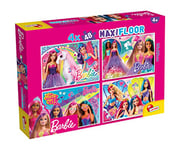 LISCIANI - BARBIE - Puzzle Maxifloor 4 x48 - 4 Puzzles de 48 pièces - Pour Enfants dès 4 ans - 35x25 cm - Thème Barbie Licorne, Princesses,Selfie & Sirène - Jeu Educatif - Fabriqué en Italie