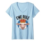 Womens Ewe Rule Funny Female Sheep Farm Animal Pun Cute V-Neck T-Shirt