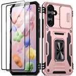 AMILIFECASES For Samsung Galaxy A54 5G Case, Military Grade Shockproof Samsung A54 Case with Rotatable Ring Kickstand [2 * 9H Screen Protectors] Anti-Scratch Armour Phone Cover for A54 5G,Rose Gold