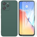 ARRYNN Coque pour Xiaomi Redmi 12 4G / 5G (6.79") + Film Protection écran en Verre trempé,Housse Ultra Premium TPU Silicone Liquide Flexible pour Xiaomi Redmi 12 4G / 5G - Vert foncé