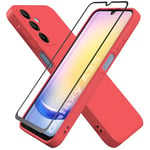 HHUIWIND Coque pour Samsung Galaxy A25 5G (6,5") avec Verre Trempé écran Protecteur,Anti-Scratch Étui Silicone TPU Case Cover pour Samsung Galaxy A25 5G - Rouge