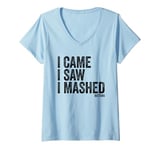 Womens I Came I Saw I Mashed Buttons Video Games Gamer Noob V-Neck T-Shirt