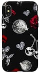 Coque pour iPhone X/XS Rouge à lèvres Esthétique Black Disco Ball Kiss Roses & Star