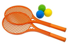 alldoro 63109 Softball-Tennis pour Enfants, 5 pièces, 2 Raquettes Plastique, 3 balles Molles en Mousse, 54 x 22 cm, Orange