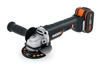 WORX - Meuleuse d'angle sans fil Brushless - 20V - WX813- ⌀ 115 mm (Livrée avec une batterie et un chargeur, 8 500 tr/min, poignée auxiliaire, disque, carter, coffret de rangement)