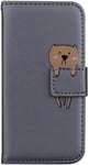 Pochette Pour Samsung A52 4g/A52 5g(6.5") Etui Telephone Portable Aimantee Antichoc Cuir Coque Portefeuille Samsung A52 4g/A52 5g(6.5") Protection Flip Clapet Porte Carte Cordon Ours Gris