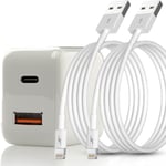 Snabb väggladdare 20W – USB-C PD & USB-A med 2x USB-A till Lightning-kablar (1m) 1x Laddare, 2x Lightning-kablar (1m)