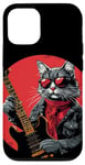 Coque pour iPhone 12/12 Pro Chat à bascule avec lunettes de soleil et guitare pour fan de veste en cuir