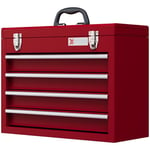 Metal Tool Box Red 51L x 22W x 39.5H cm Lockable 4 Drawer Chest Ball Bearing