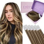 Fshine 12Inch 30cm Bande de Cheveux Humains dans les Extensions Extension de Cheveux Double Face 4 Brun Moyen Highlight 27 Bande de Peau Blonde Miel dans les Cheveux Humains 30g