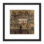 Egon Schiele House Wall On The River Cropped 8X8 Inch Square Wooden Framed Wall Art Print Picture with Mount