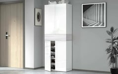 Dmora Meuble Moris, Chaussures Peu encombrant à 5 Portes, Armoire Multifonction d'entrée, 76 x 38 x 200 cm, Effet mélèze Blanc