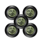 Lot de 5 mini thermomètre environnement intérieur numérique, hygromètre numérique, moniteur de température et d'humidité pour maison, crèche, incubateur de guitare reptiles serre de voiture, noir