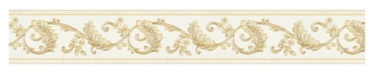 Frise papier peint baroque élégant pour salon Frise tapisserie beige crème & or baroque Frise murale chambre baroque or - Or, Gris