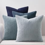 Topfinel Housses de Coussins 60x60 pour Canapé Bleu Dégradé Velours Côtelé Super Doux Lot de 4 Housses de Coussin pour Lit Adulte Chaise Jardin Fauteuil Décoration Intérieure et Extérieure