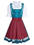 October Festival Costume Women 3 Piece German Dirndl Dress Bavarian Costumes Party Dresses for Bavarian Beer Carnival Oktoberfest Blue Red