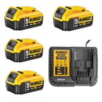 DEWALT MACHINES Pack ÉNERGIE 4 Batteries 5,0 Ah 18V DCB184-XJ et un chargeur DCB115-XJ