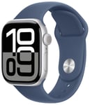 Apple Watch Series 10 GPS 42mm Silver Denim Sport Band - M/L Blue Medium