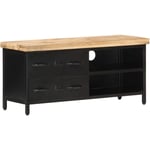 The Living Store - Meuble tv 90x30x41 cm Bois de manguier brut Noir