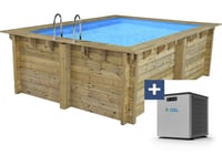 Piscine bois rectangle " Caimans " - 4.10 x 3.00 x 1.24 m + Mini pompe à chaleur 3.5kW - Métal - Gris