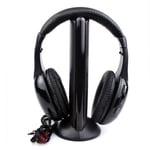 5in1 Hi-Fi Wireless Headphones Earphone Headset for PC Laptop TV FM Radio MP3 Black Gaming Headphone TV Wireless Headphone-Black