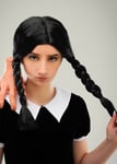 Kids Wednesday Addams Style Black Plaited Wig Gothic Girls Fancy Dress Pigtails