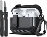 Coque pour AirPods Pro avec kit de Nettoyage, Coque Rigide Militaire avec verrou pour boîtier de Chargement AirPod Pro, LED Avant Visible,Noir