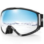 Findway Masque de Ski, Lunette de Ski pour Homme Femme Adulte, Masqué Ski OTG pour Ski et Snowboard Anti-buée, Anti-UV Argent Photochromique Lentille Sphérique