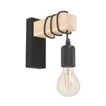 Eglo Lampe Murale Townshend, Applique Murale Vintage à Flamme au Design Industriel, Lampe rétro en Acier et en Bois, Noir, Marron, certifié FSC, Douille E27