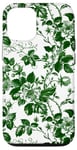 Coque pour iPhone 13 Pro Chinoiserie Toile Vert Motif Roses Feuilles Jardin