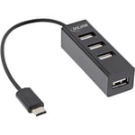 InLine® Hub USB 2.0 à 4 Ports, connecteur USB-C vers 4 Ports USB-A, câble de 15 cm, Forme étroite, Noir