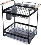 Uten Stainless Steel Draining Rack for Dishes, Dish Drainer with 2 Levels with Cutlery Holder, Cutting Board Holder, Drip Tray, Easy to Assemble, Robust and Durable for Kitchen