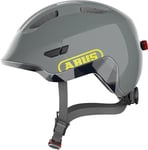 Abus Casque enfant ABUS Smiley 3.0 ACE LED - casque de vélo avec lumière - ajustement profond & place pour une queue de cheval - pour filles et garçons - gris, taille S