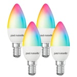 paul russells Smart LED Candle Bulb, 4.8W E14 Small Edison Screw, Works with Amazon Alexa and Google Home Light Bulbs, 40W Energy Saving, No Hub Require, RGBCW 2700K-6500K, Wi-Fi 2.4GHz Only, 4 Packs