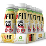 UFIT High 25g Protein Shake - Banana Flavour - No Added Sugar - Fat Free - Ready to Drink - Pack of 10 x 330 ml (Packaging May Vary)