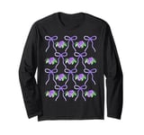 Purple Ribbons and Bows Watercolor Violet Hibiscus Flower Long Sleeve T-Shirt