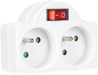 Electraline 531192 Adapteur Fiche Multiprise Biplite avec Interrupteur 2 Prise 16A, Blanc