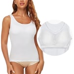 SLIMBELLE Soutien-Gorge pour Femme, Chemise de Corps Basique débardeur avec Soutien-Gorge intégré, Bretelles Larges, Camisole sans Armature, Chemise rembourrée à col Rond, Bralette, Blanc, XL