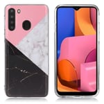 Samsung Marble Galaxy A21 kuoret - Pinkki / Valkoinen Musta Monivärinen