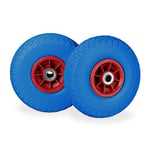 Relaxdays Roue de diable, 2x Roue de brouette caoutchouc, 3.00-4"D, Pour axe de 20 mm, Bleu-Rouge