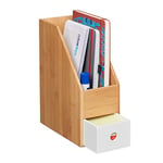 Relaxdays Standing File, A4 Size Paper, Desk Organiser, Dimensions H x W x D 30 x 12 x 23 cm, Bamboo, Natural/White