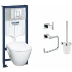Grohe - wc suspendu compact serel + bâti support + abattant + plaque + accessoires - Blanc
