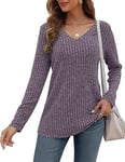 AUSELILY Womens Lightweight Jumpers Sweatshirts Casual Solid Color Pullover Sweaters V Neck Long Sleeve Tops for Women Gifts Purple