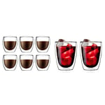BODUM PAVINA Double Walled Thermo Glasses 0.25 L, 8 oz, Pack of 6 & 10485-10 PILATUS Glass Set (Double-Walled, Isolated, Dishwasher Safe, 0.35 L/12 oz) - Pack of 2, Transparent