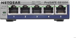 Netgear GS105E, 5x 10/100/1000 Prosafe PLUS Switch (hallinta PC-apuohjelman kautta), VLAN, QOS, metallikotelo, ulkoinen virtalähde