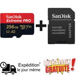 Carte Micro SD Sandisk Extreme Pro 256 Go + adaptateur.