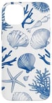 Coque pour iPhone 14 Plus Été côtier bleu coquillage, étoile de mer, femme