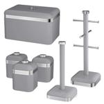 Swan Retro Bread Bin, Canisters, Mug Tree & Towel Pole Set (Grey)